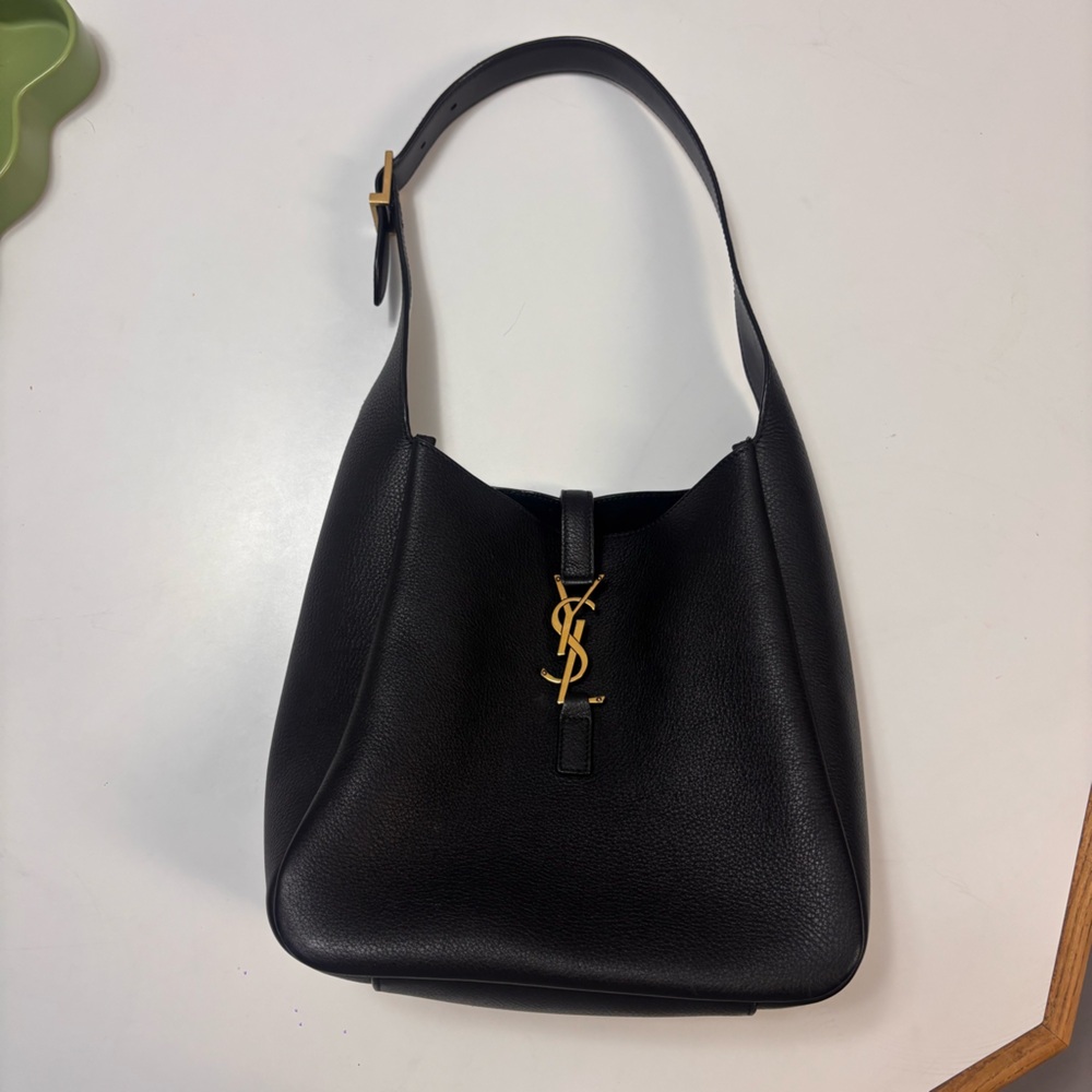 Yves Saint Laurent Black Shoulder Bag with Gold Logo